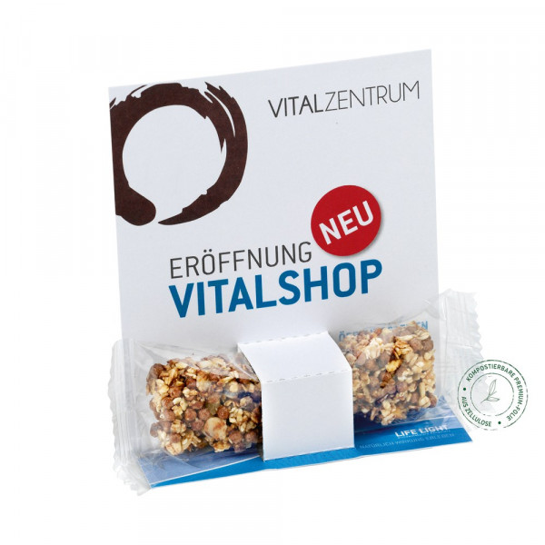 Schoko-Vollkorn-Müsliriegel mit Displaykarte