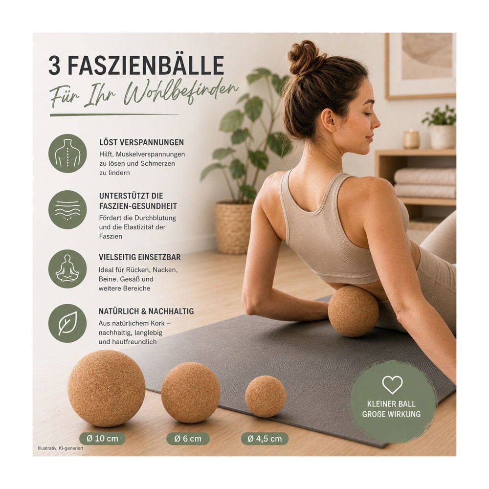 Massagebälle Cork, 3er Set Faszienbälle in verschiedenen Größen
