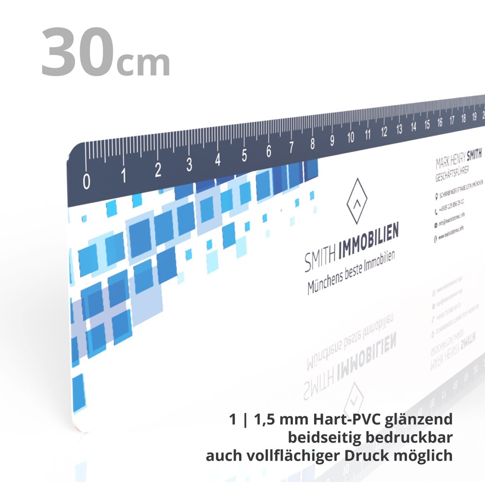 Kunststofflineal 30 cm weiß glänzend