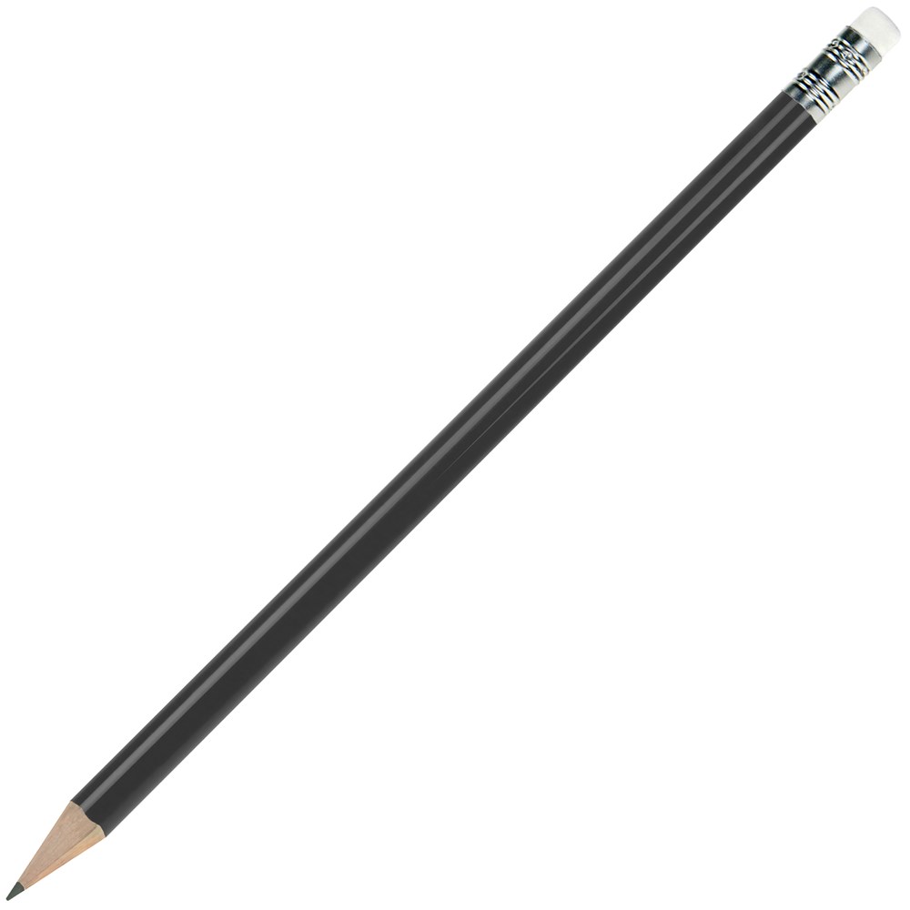 Bleistift rund, lackiert, Made in EU, FSC®, mit Radierer - schwarz, Radierer weiß