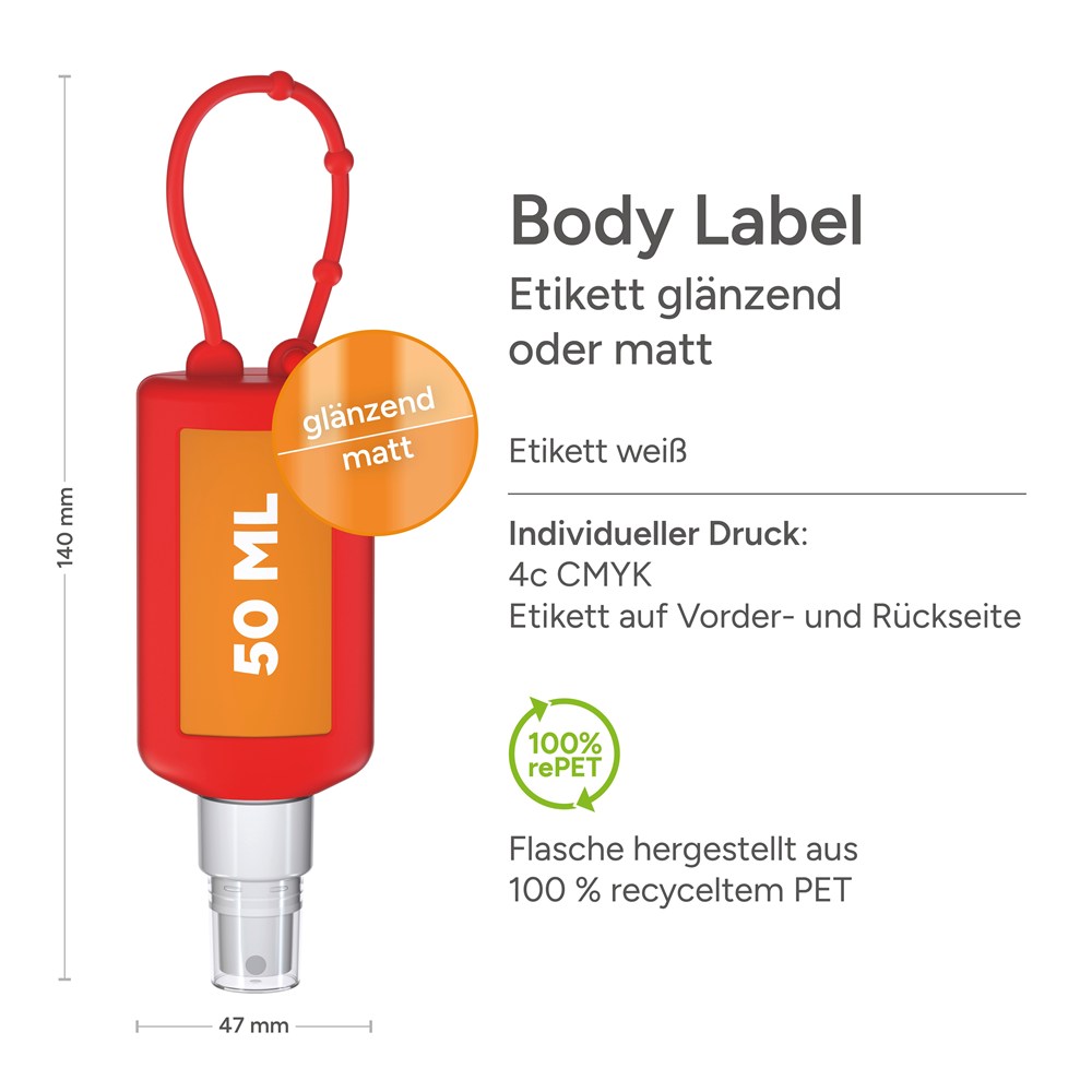 Smartphone & Arbeitsplatz-Reiniger, 50 ml Bumper rot, Body Label (R-PET)