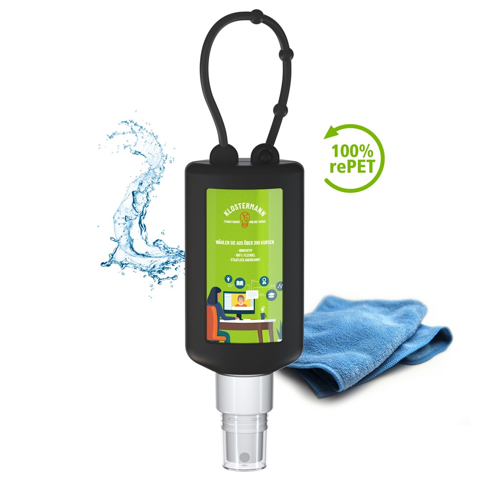 Smartphone & Arbeitsplatz-Reiniger, 50 ml Bumper schwarz, Body Label (R-PET)