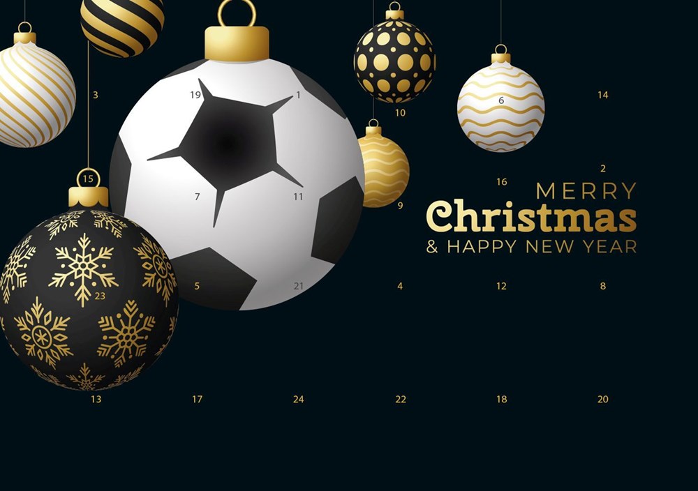 A5-Schoko-Adventskalender mit Werbeeindruck - Sportliche Weihnachten - Fußball