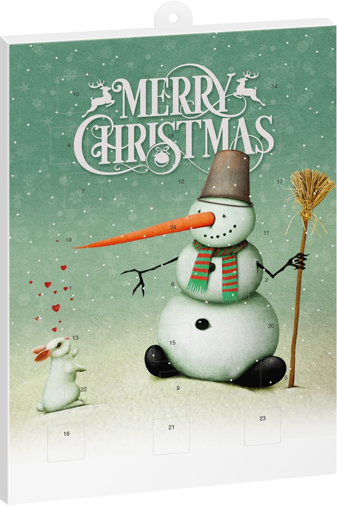 Classic Schkoko-Adventskalender mit Werbeeindruck - Schneemann & Häschen