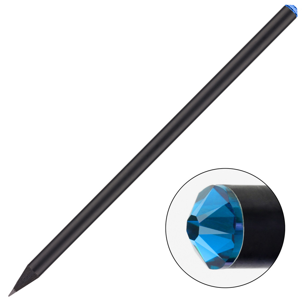 schwarzer Bleistift mit original Preciosa-Kristall, FSC® - schwarz / türkisblau